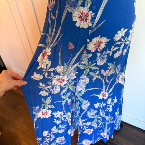 Zara Blue Floral Spaghetti Strap Button Front Ruffle Detail Maxi Dress - s - Picture 9 of 12